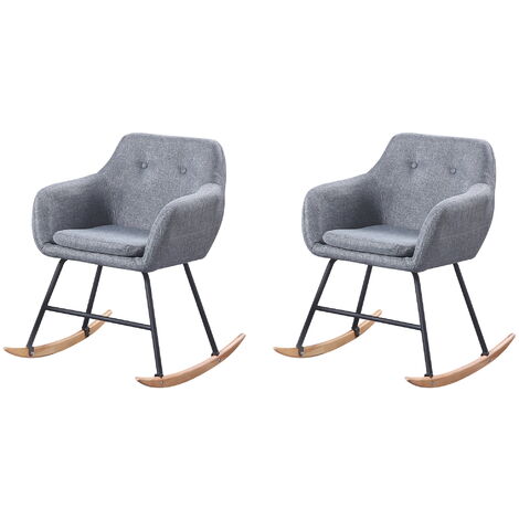 lot de 2 chaises scandinaves - à bascules -pieds en bois massif design salle a manger salon - gris clair