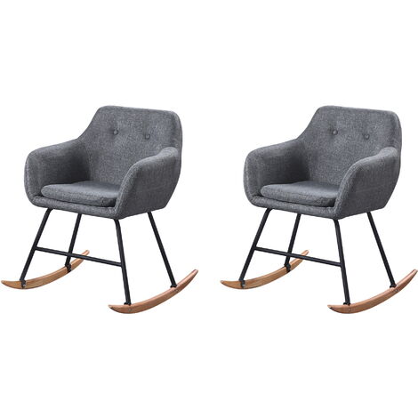 lot de 2 chaises scandinaves - à bascules -pieds en bois massif design salle a manger salon - gris foncé