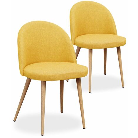 Intensedeco – Lot de 2 chaises scandinaves – Tissu 100% polyester jaune – Largeur 51 cm – Hauteur 75 cm – Style vintage chic