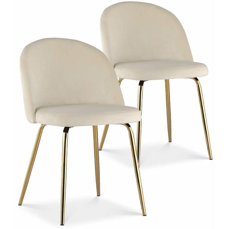 Intensedeco - Lot de 2 chaises Cecilia velours Beige pieds dorés