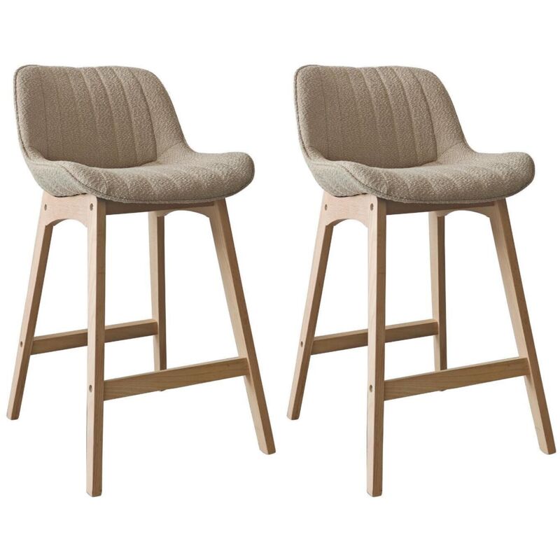 Lot de chaises MILK d'îlot et bar en chêne et assise tissu bouclette 65cm