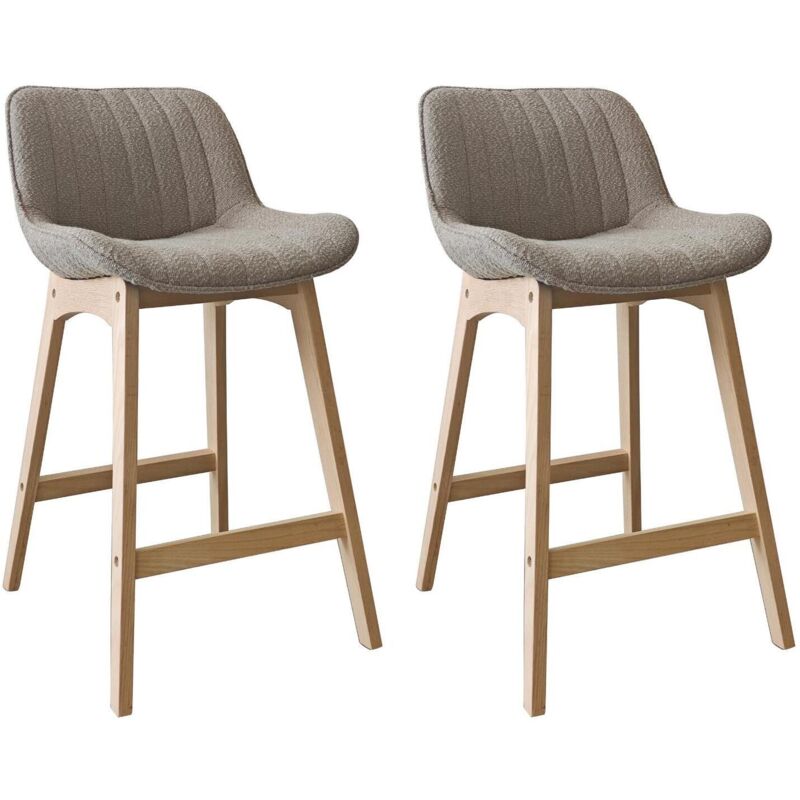 Lot de chaises MILK d'îlot et bar en chêne et assise tissu bouclette 65cm