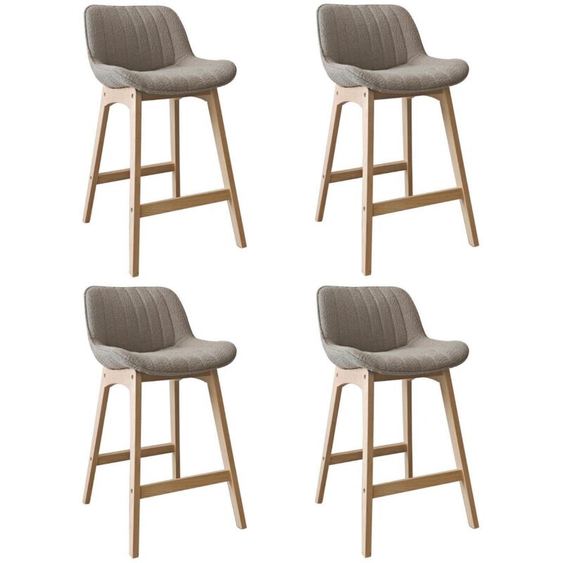 Lot de chaises MILK d'îlot et bar en chêne et assise tissu bouclette 65cm