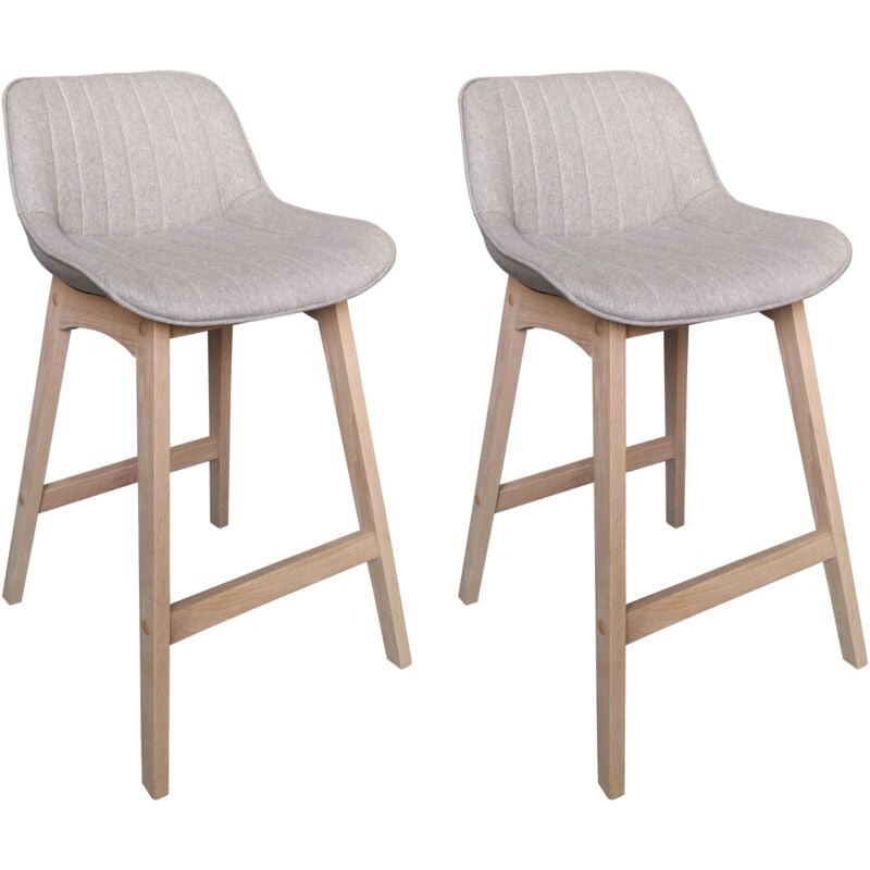 Mob-in - Tabourets de bar 65cm en chêne et assise tissu gris clair mellow - Lot de 2