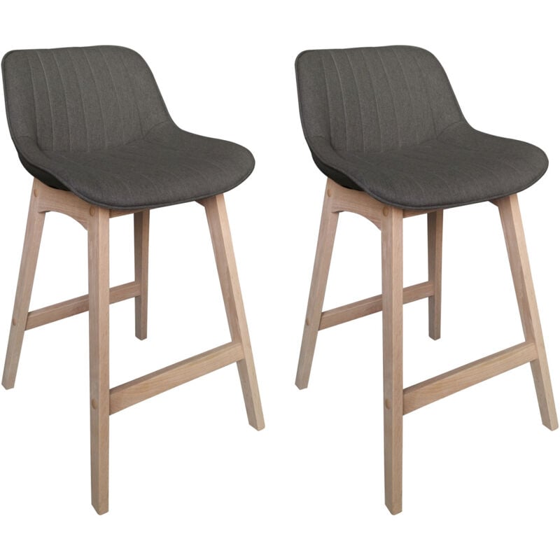 Tabourets de bar 65cm en chêne et assise tissu gris foncé mellow - Lot de 2