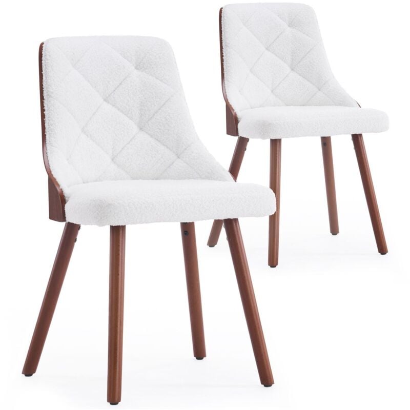 Cotecosy - Lot de 2 chaises scandinaves Lalix Bois Noisette & Tissu bouclette Crème