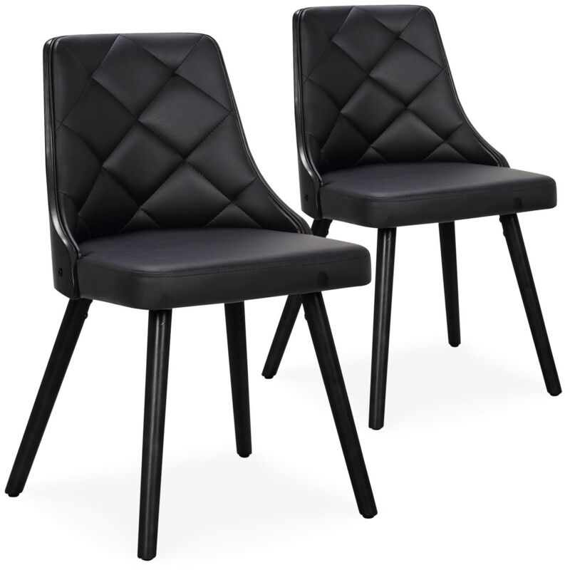 Lot de 2 chaises scandinaves Lalix Bois Noir et Simili Noir Lot de 2 chaises scandinaves Lalix Bois Noir et Simili Noir
