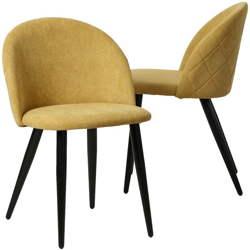 Made In Meubles - Chaise en tissu jaune moutarde et métal Jasmine (lot de 2)