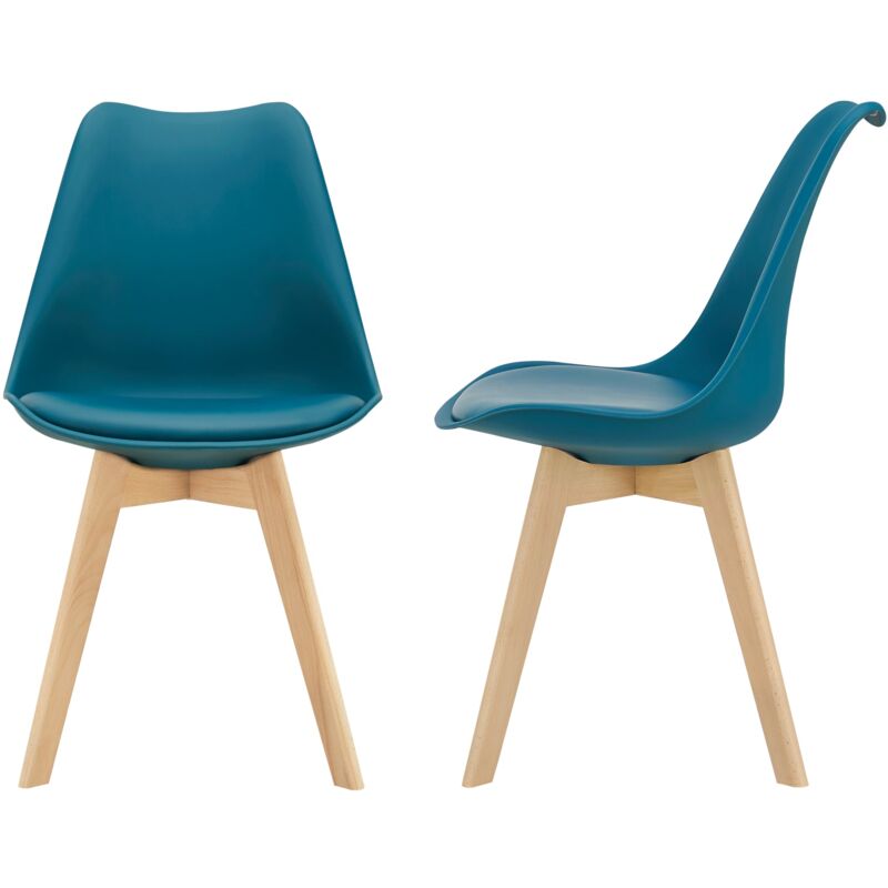 Helloshop26 - Lot de 2 chaises siège de salle à manger scandinave cuisine plastique synthétique hêtre 81 cm turquoise