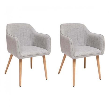 Lot de 2 chaises style fauteuil avec des pieds en bois, coloris gris - Longueur 60 x Profondeur 57 x Hauteur 83,5 cm