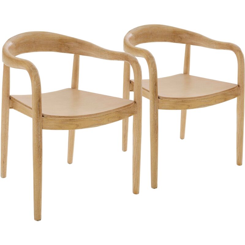 Oviala - Lot de 2 chaises style scandinave en bois d'orme naturel