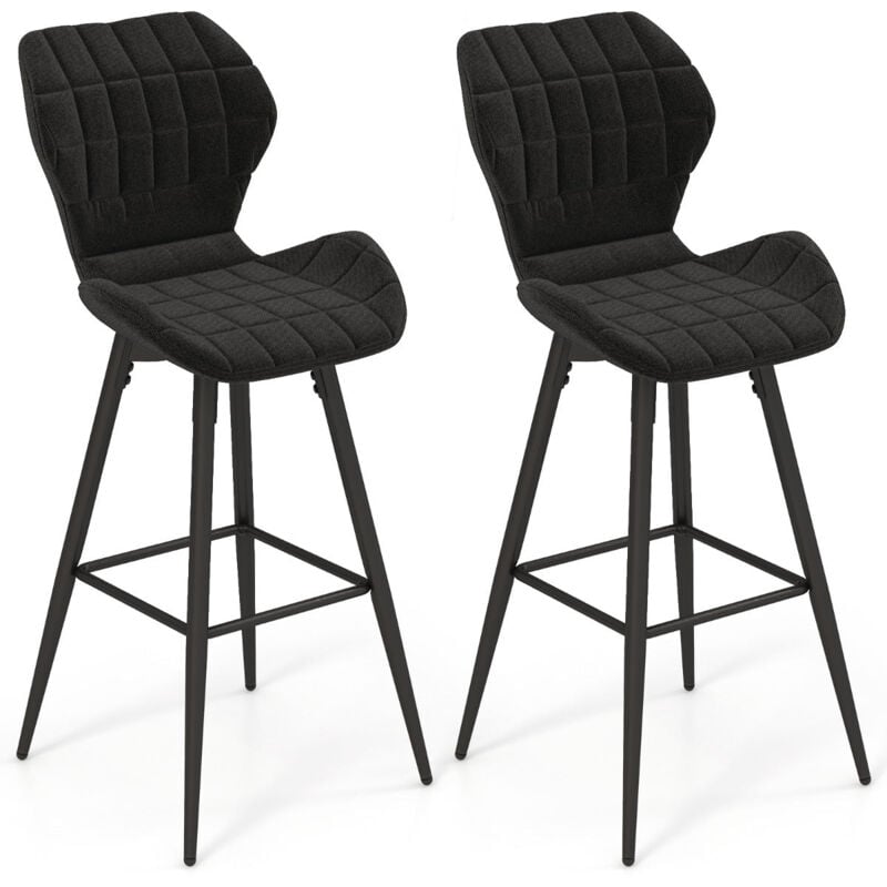Lot de 2 chaises tabourets de bar chaises hautes rembourrées repose-pieds chaises de cuisine moderne en métal noir