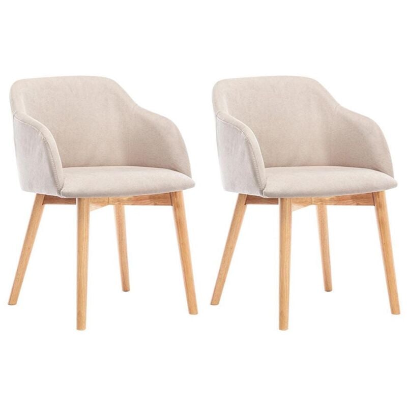 Vente-unique - Lot de 2 chaises avec accoudoirs en tissu et bois d'hévéa - Beige - jelisa