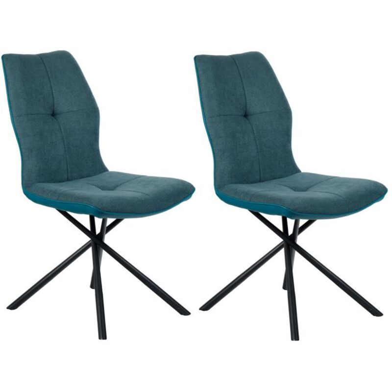 Meubletmoi - Lot 2 chaises en tissu bleu canard et simili pieds métal - montaine
