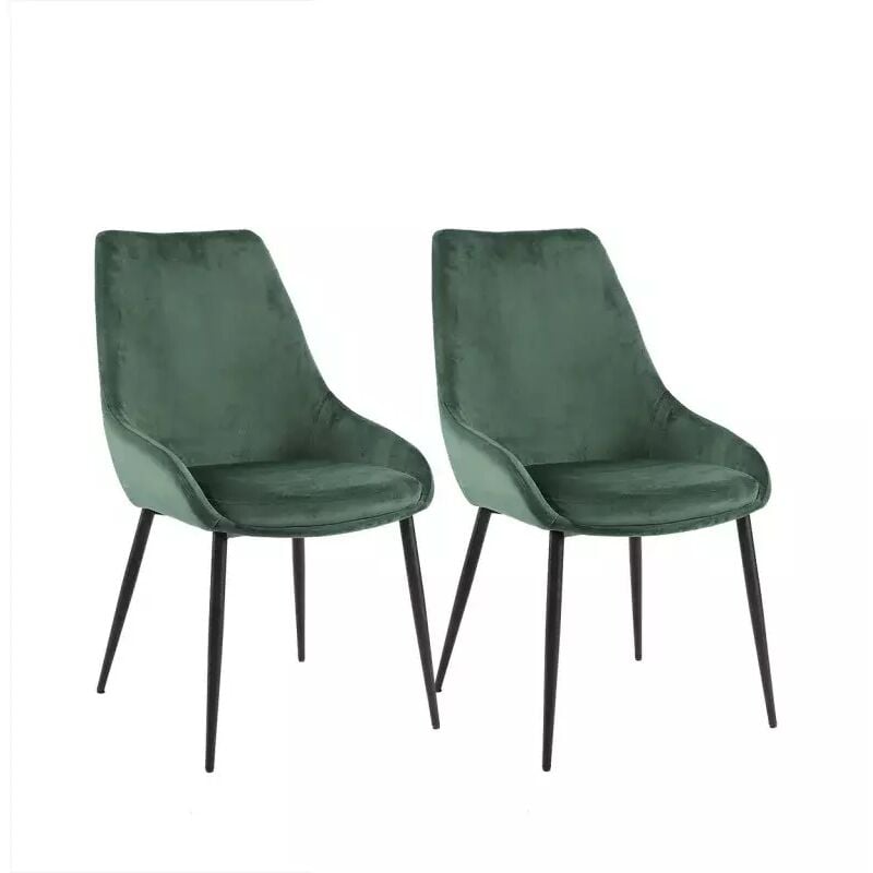 Meubletmoi - Lot de 2 chaises en velours vert et piètement en métal noir - jazzy