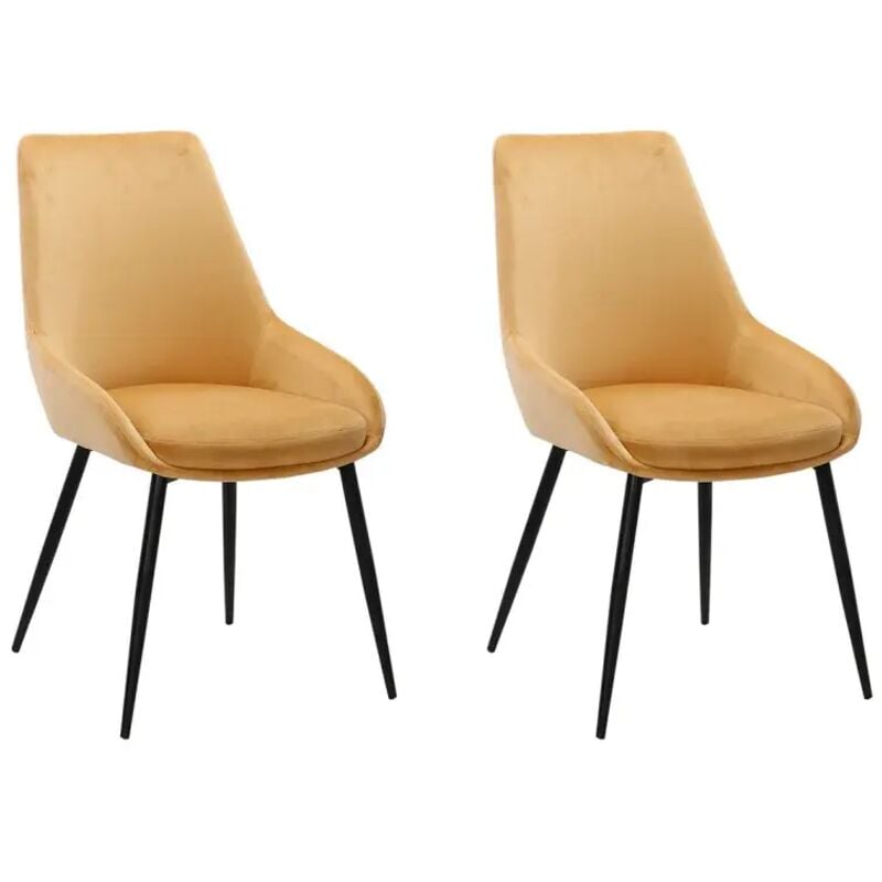Meubletmoi - Lot de 2 chaises en velours jaune pieds en métal noir - jazzy
