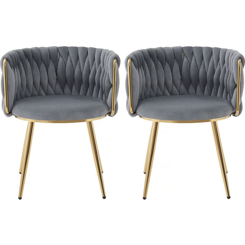 Habitat Et Jardin - Lot de 2 chaises tressées en velours 'Isa' - Gris