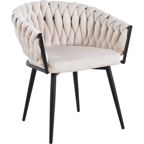 Lot de 2 chaises TRESSEES Velours Pied en métal noir - Beige