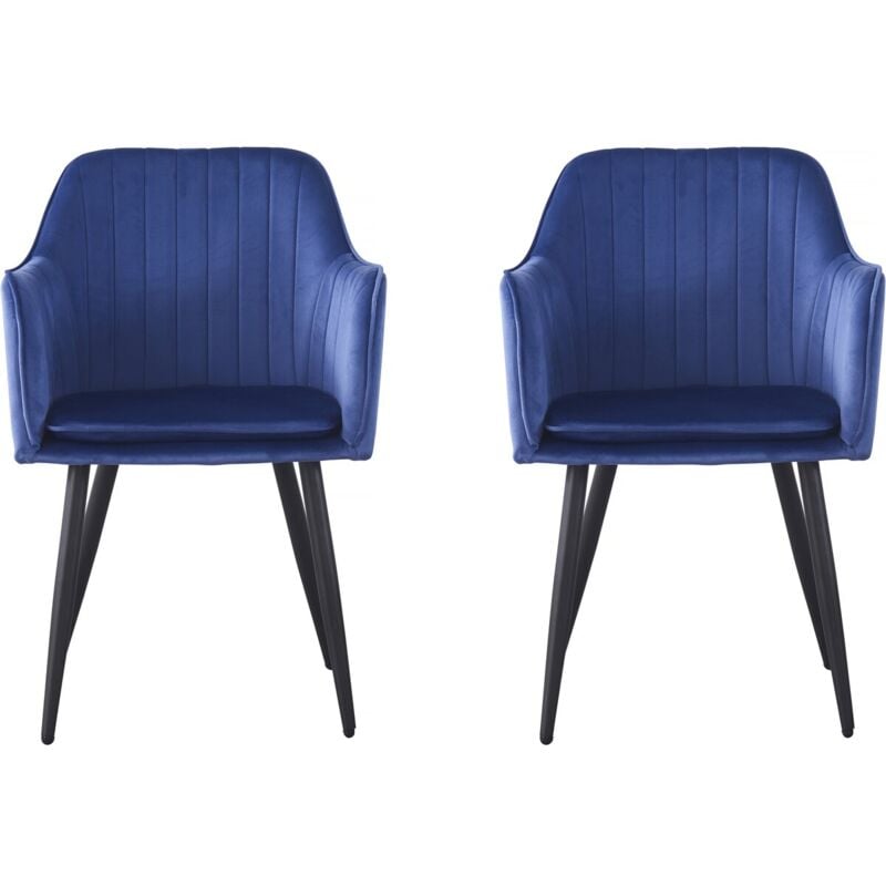 Habitat Et Jardin - Lot de 2 chaises 'Velma' en velours avec accoudoirs - Bleu
