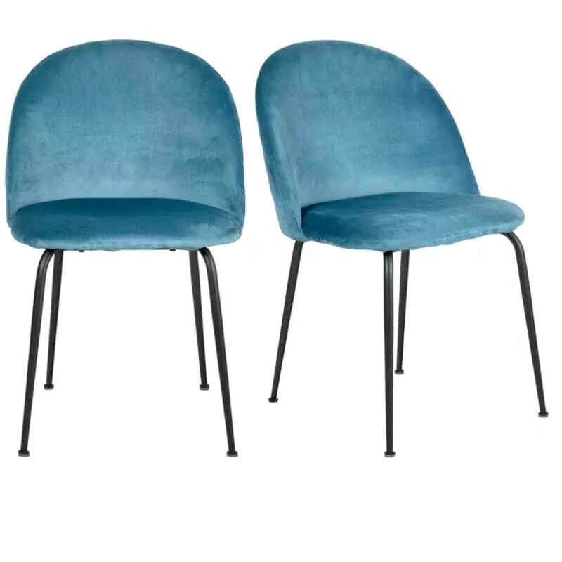 Lot de 2 chaises velours bleu capitonnée et pieds métal noir - FARA
