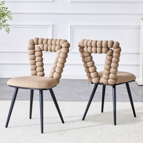 Lot de 2 chaises velours camel dossier triangulaire & pieds noir - Stables pour salle à manger, vestiaire ou salon 45x44x85cm