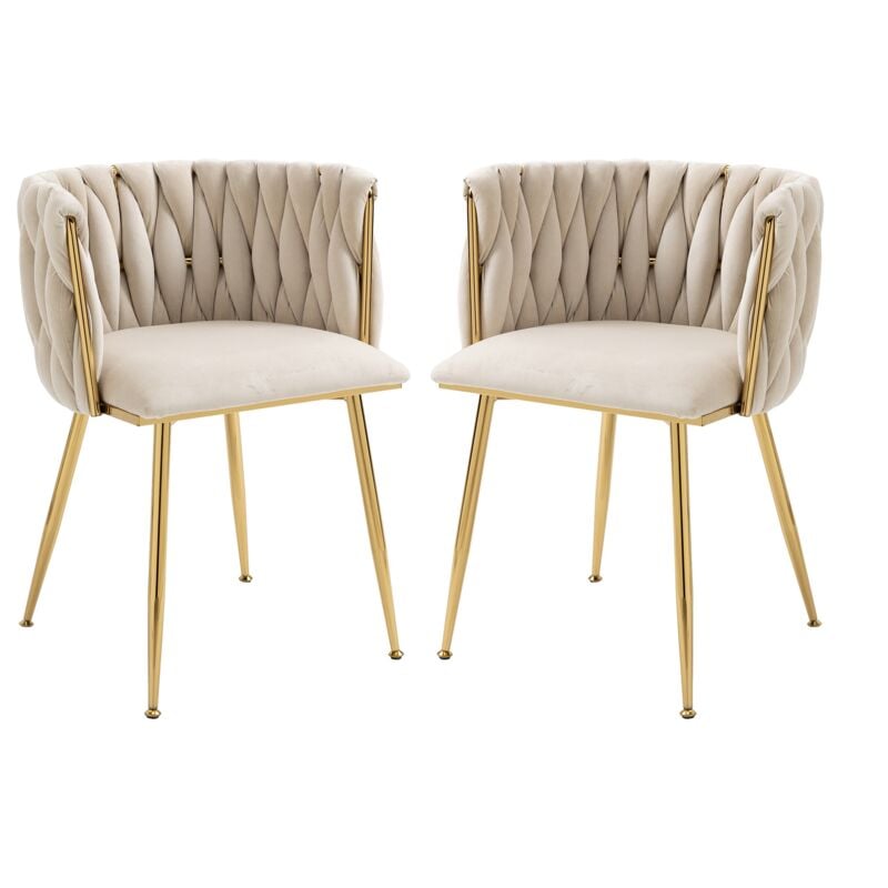 Tanant - Lot de 2 chaises, velours, chaises de salle à manger au design tressé, dossier rembourré, pieds en métal, adaptées pour salle à manger,