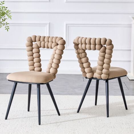Lot de 2 chaises velours , dossier ajouré à chaîne de boules, piètement métal Noir, rembourrées — salle à manger/salon/dressing -manger