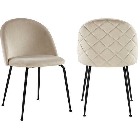 Lot de 2 chaises - Velours et métal noir mat - Beige - MELBOURNE - Beige