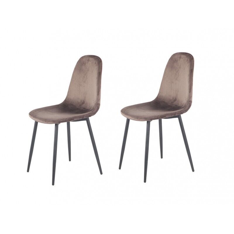Lot 2 chaises scandinave velours marron et pieds métal noir - BIBA