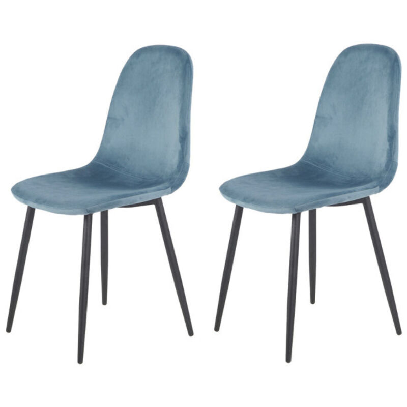 Meubletmoi - Lot de 2 chaises scandinave velours bleu et pieds métal noir - biba