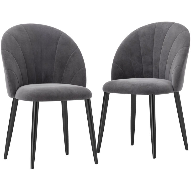 Lot de 2 chaises velours gris pieds métal noir dim. 52L x 54l x 79H cm