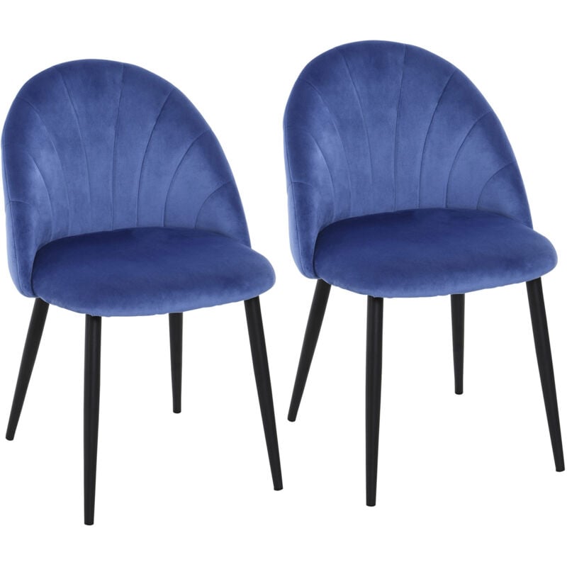 Homcom - Lot de 2 chaises velours bleu pieds métal noir dim. 52L x 54l x 79H cm
