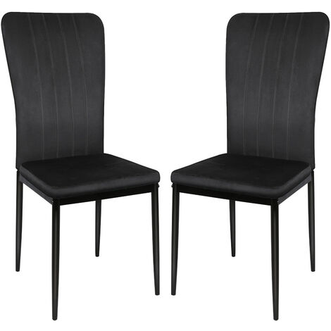 Lot de 2 chaises  velours noir pieds métal noir, pour La Vanité De La Chambre De Cuisine