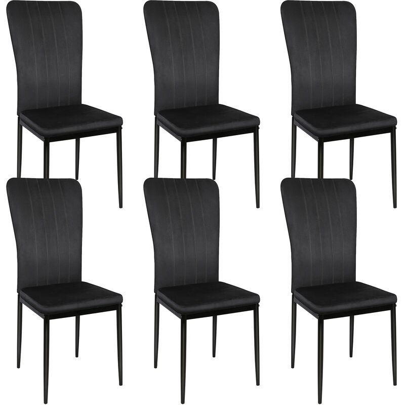 Sifree - Lot de 6 chaises velours noir pieds métal noir, pour La Vanité De La Chambre De Cuisine