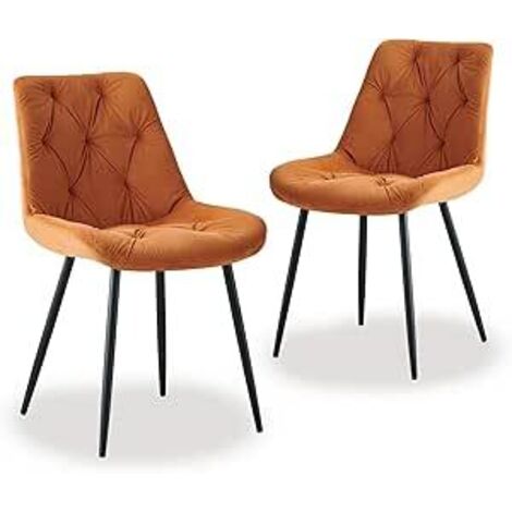 Lot de 2 chaises velours premium - Design rétro ergonomique - Dossier rembourré haute densité - Pieds métal anti-dérapants - Orange