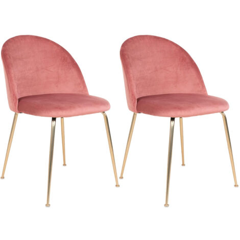 Lot de 2 Chaises Velours Rose et Pieds Métal Doré - MEYRIN