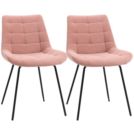 Lot de 2 chaises velours rose rétro - Pieds acier - Avec dossier - Pour salle à manger & salon