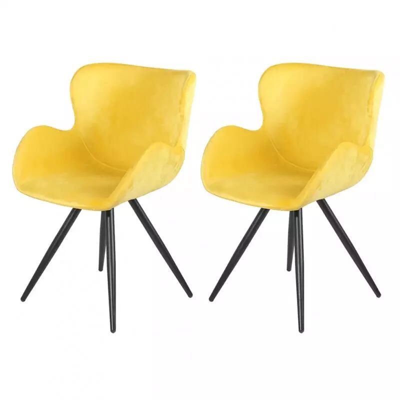 Meubletmoi - Lot de 2 chaises style scandinave velours jaune et métal noir - lotus
