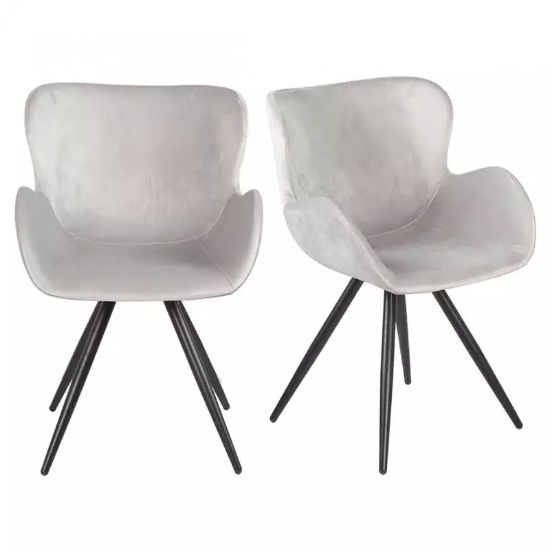 Meubletmoi - Lot de 2 chaises style scandinave velours gris et métal noir - lotus