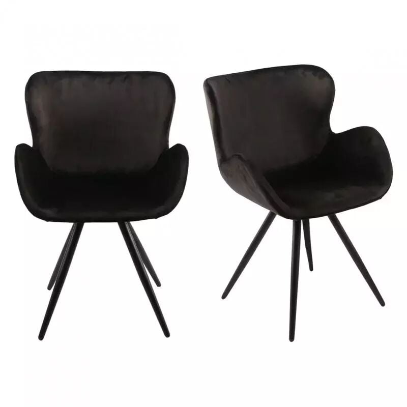 Meubletmoi - Lot de 2 chaises velours noir et piètement métal noir - lotus