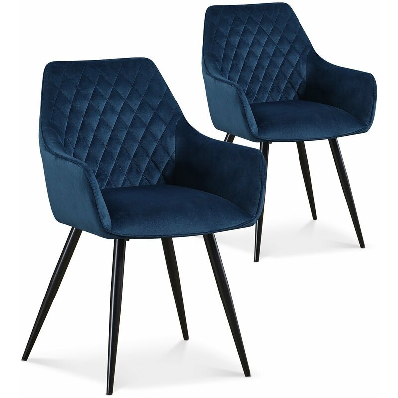 Intensedeco - Lot de 2 chaises Victoria en velours bleu pieds noir