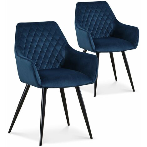 Lot de 2 chaises Victoria en velours bleu pieds noir