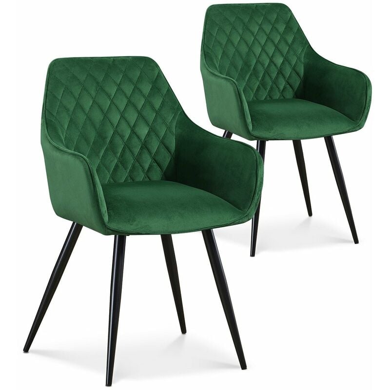 Intensedeco - Lot de 2 chaises Victoria en velours vert pieds noir