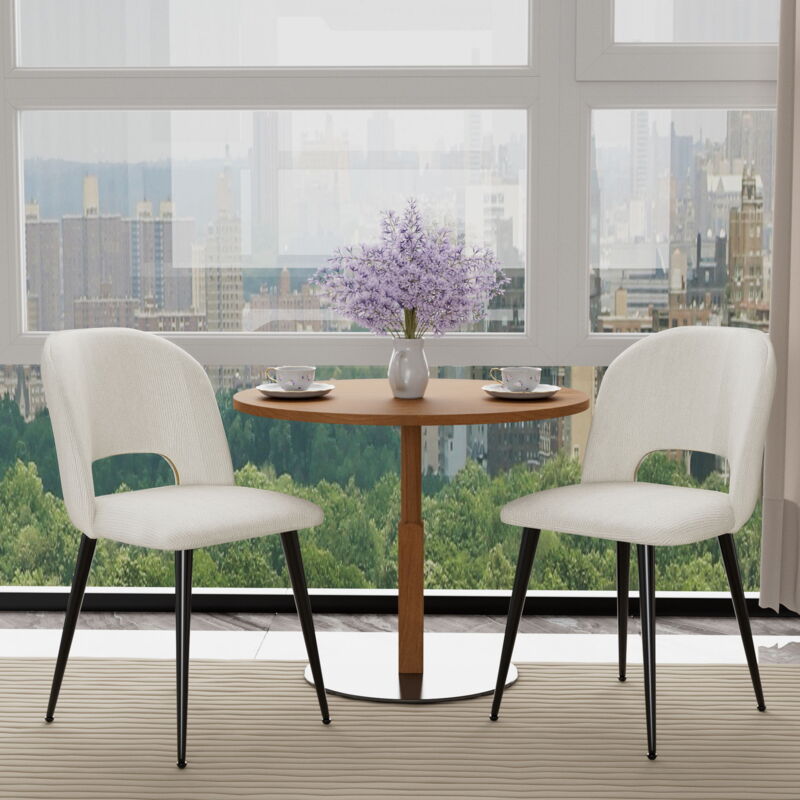 Skecten - Lot de 2 Chaises Vintage Velours Côtelé Pieds Métal - Beige