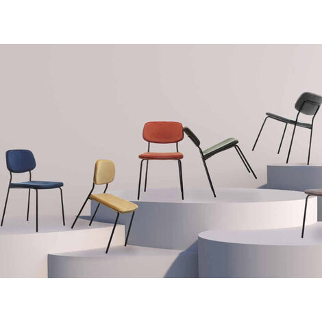 Lot de 2 chaises ZOLA en velours et pieds métal noir-Bleu marine
