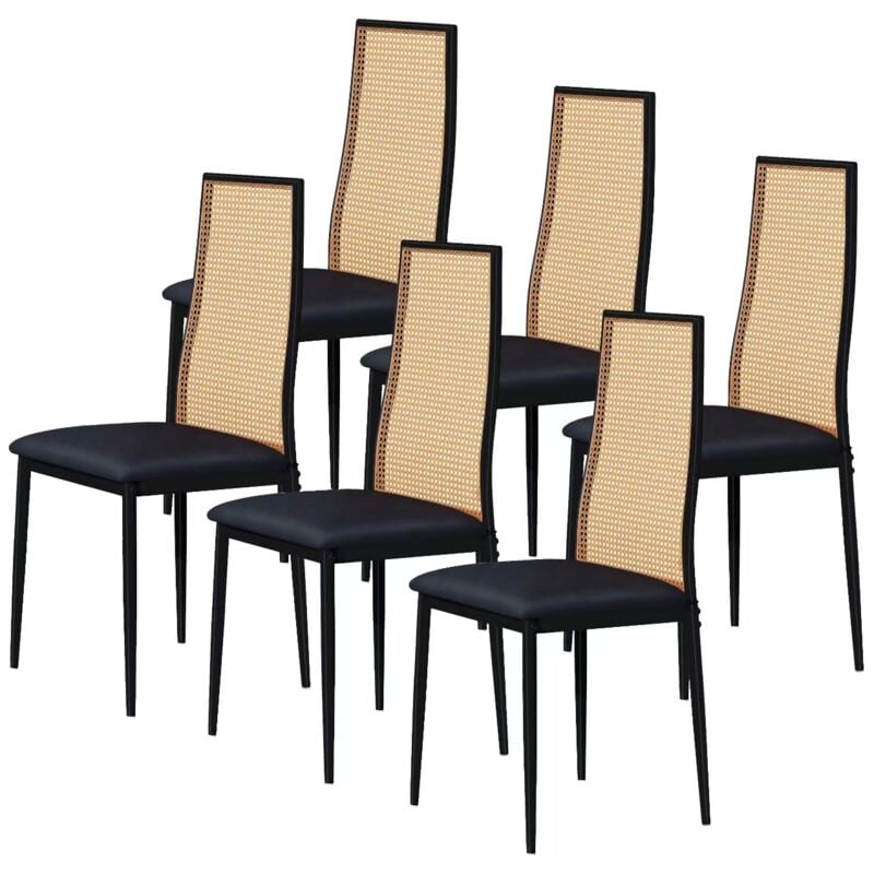 Eifson - Lot de 6 chaisesde salle à manger, avec dossier haut en rotin tressé, design ergonomique, siège rembourré, pieds réglables, convient pour la