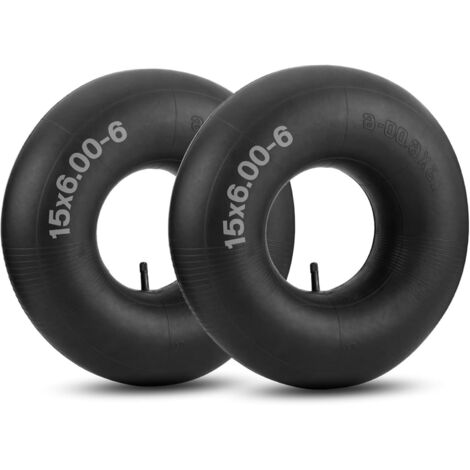 Lot de 2 chambres à air de rechange pour pneus de 15 x 6,00-6, pneus de tondeuse à gazon, tuyau à air en caoutchouc épais 15 x 600-6 avec tige de valve droite TR-13 pour tracteurs de cour, brouettes