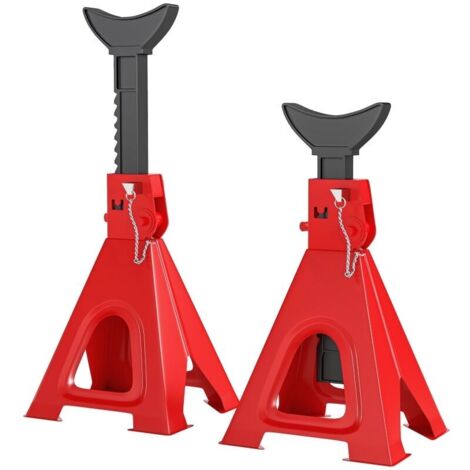 Lot de 2 Chandelles Lourdes 6 Tonnes - Réglables et Sécurisées (13 Crans, Goupilles Incluses) pour Véhicules - Atelier Garage, Rouge