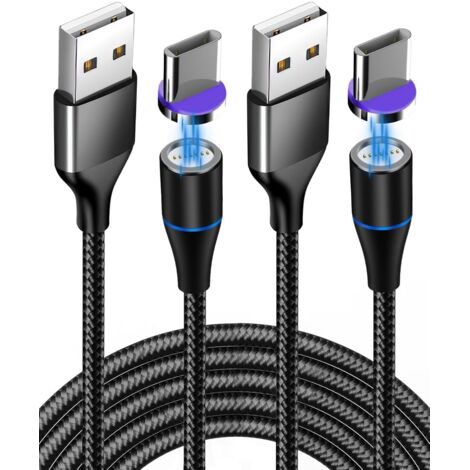 Lot de 2 Chargeur Aimanté USB C 40W, Câble USB C Chargeur Rapide Aimanté avec Adaptateur Type-C, 3A Charge Rapide avec LED, Tête Rotative 360°, Câble Nylon Tressé 2M, pour Samsung S24 S23 Huawei Honor