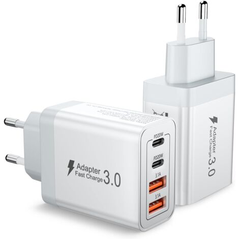 Lot de 2 Chargeur USB C 40W Multiport Rapide, Prise USB Chargeur, Adaptateur Secteur pour Téléphones, Compatible iPhone, Samsung, iPad, Appareils Android – Compact, Sécurisé, Idéal pour Voyage(EU)